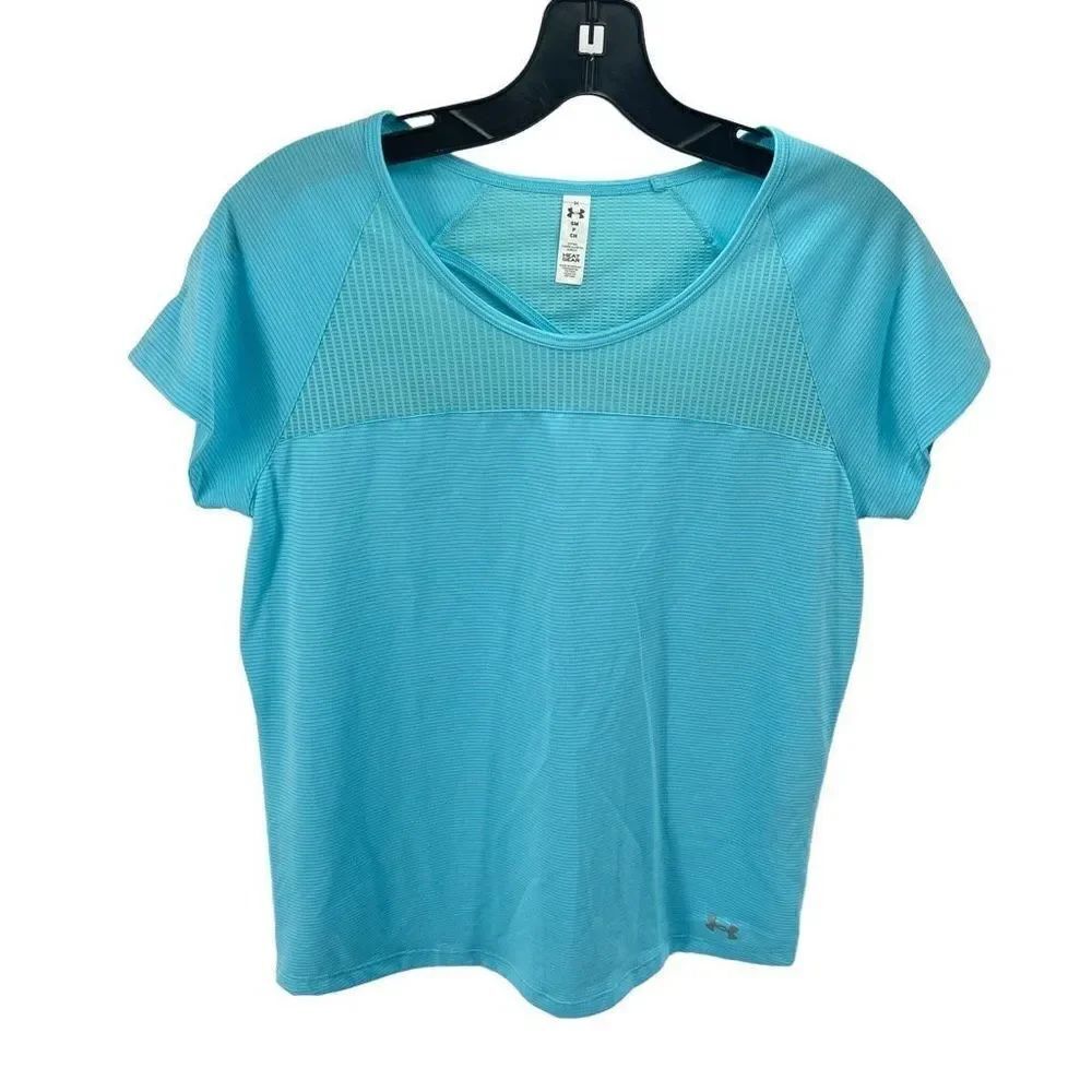 Under Armour Womens Active Shirt Short Sleeve Cutout Back Stretch Blue Small